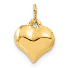 14K Gold Polished 3D Diamond-Cut Puffed Heart Charm  Elegant, Hollow Design