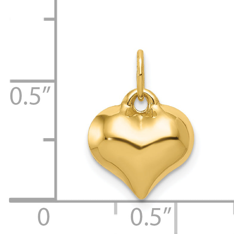 14K Gold Polished 3D Puffed Heart Pendant  Elegant Hollow Design