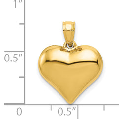 14K Gold Polished 3D Puffed Heart Pendant  Elegant Hollow Design