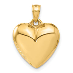 14K Gold Polished 3D Puffed Heart Pendant  Elegant, Hollow Design