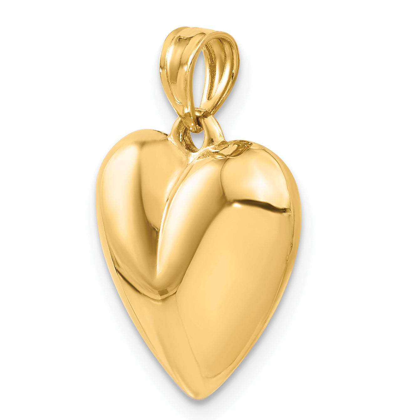 14K Gold Polished 3D Puffed Heart Pendant  Elegant, Hollow Design