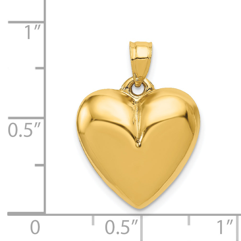 14K Gold Polished 3D Puffed Heart Pendant  Elegant, Hollow Design