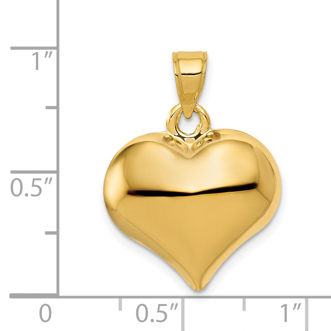 14K Gold 3D Polished Puffed Heart Pendant  Elegant Hollow Design