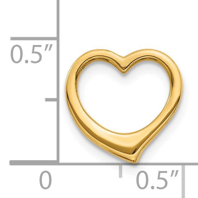 14K Gold Polished Heart Chain Slide with 3D Design  Elegant Solid Charm