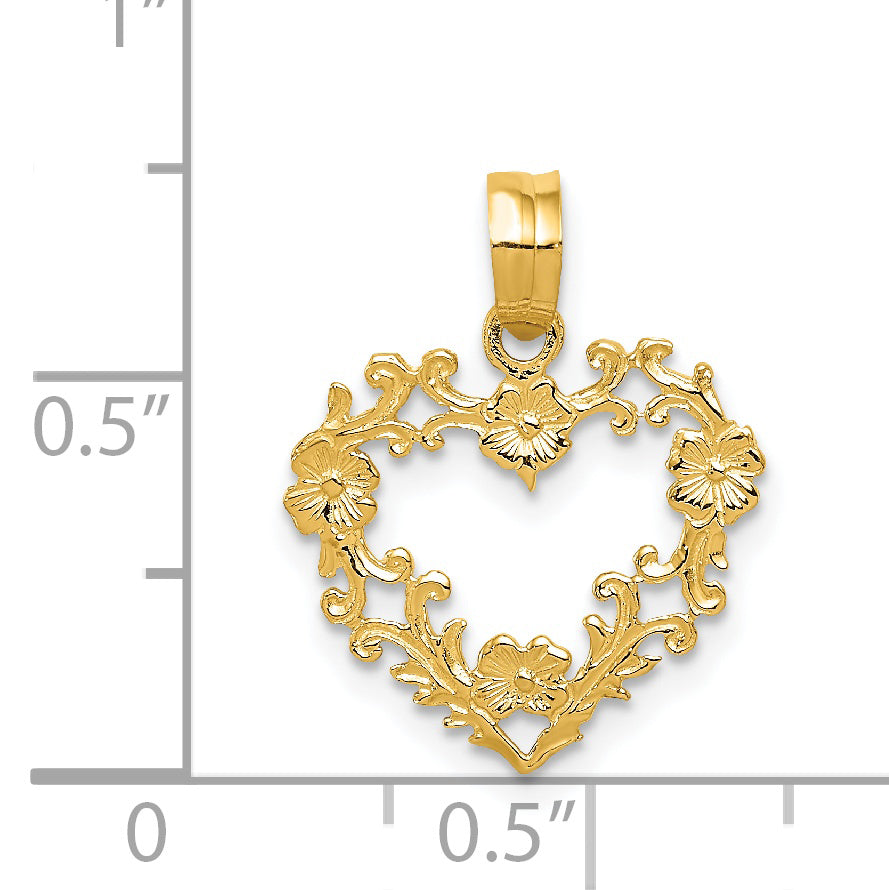 14K Polished Floral Border Heart Pendant