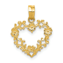 14K Polished Floral Border Heart Pendant