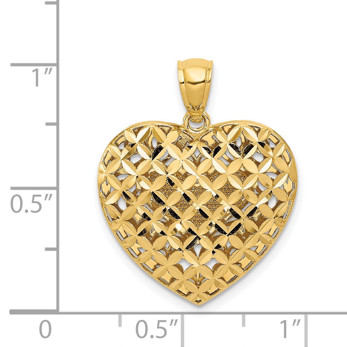 14K Two-Tone Gold Reversible Filigree Heart Pendant with Polished Diamond-Cut Design