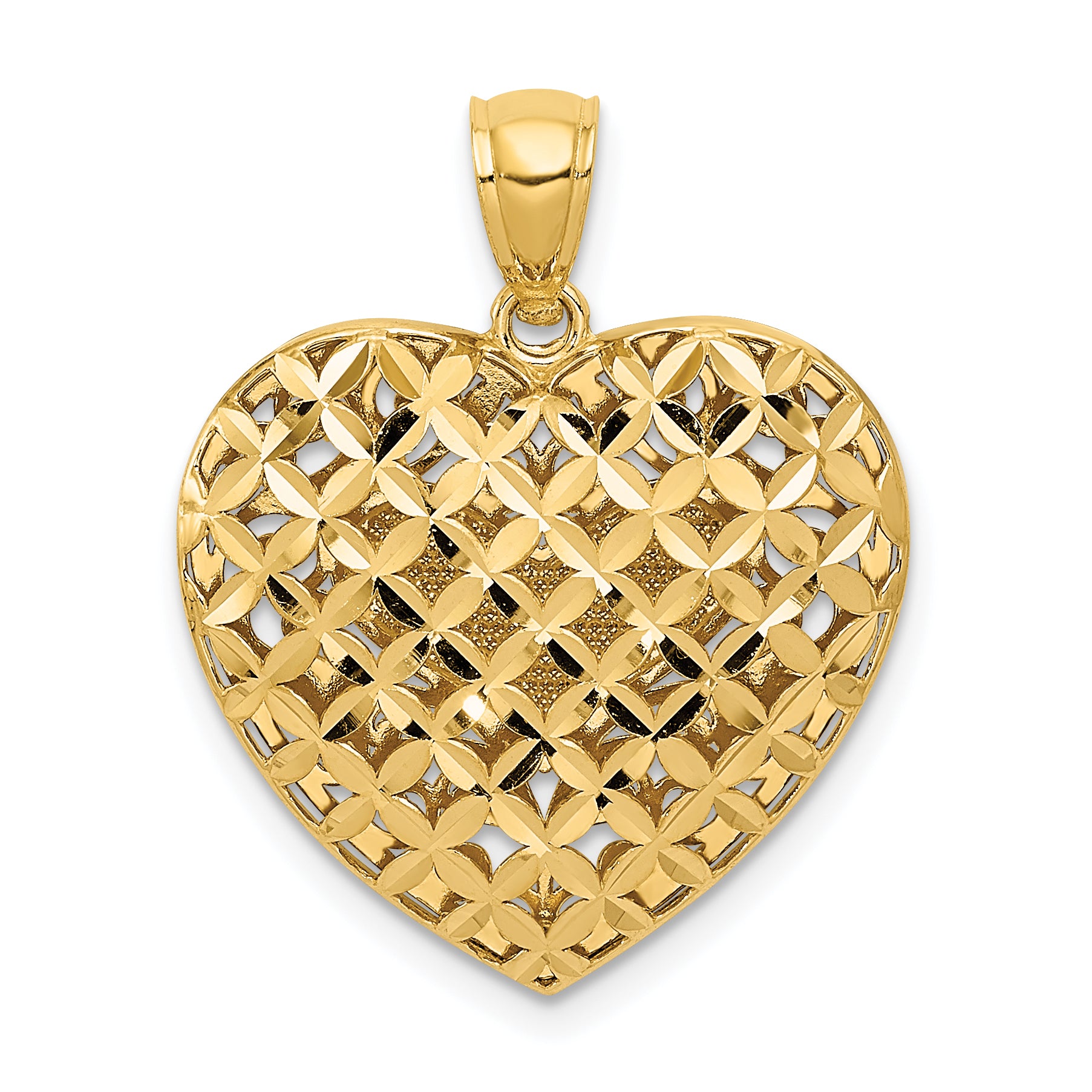 14K Two-tone Polished Reversible Diamond-cut Filigree Heart Pendant