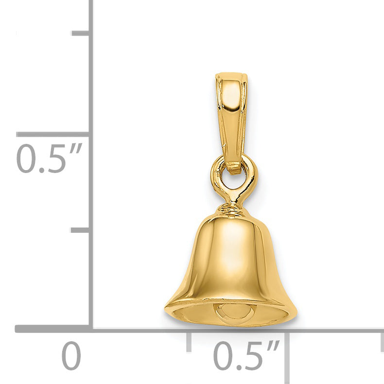 14K Gold 3D Moveable Bell Pendant with Polished Finish Timeless Charm