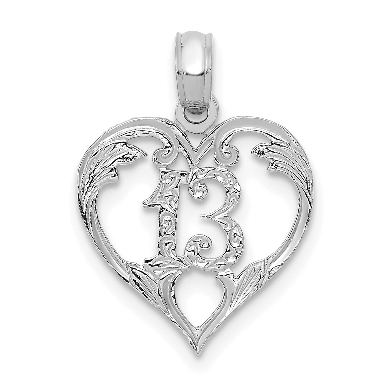 14k White Gold 13 in Heart Cut-out Pendant