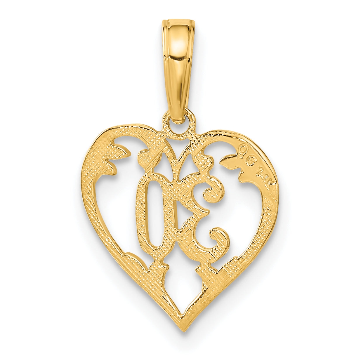 14K Gold Heart Cut-Out Pendant with Textured Polished Finish 30 Inch