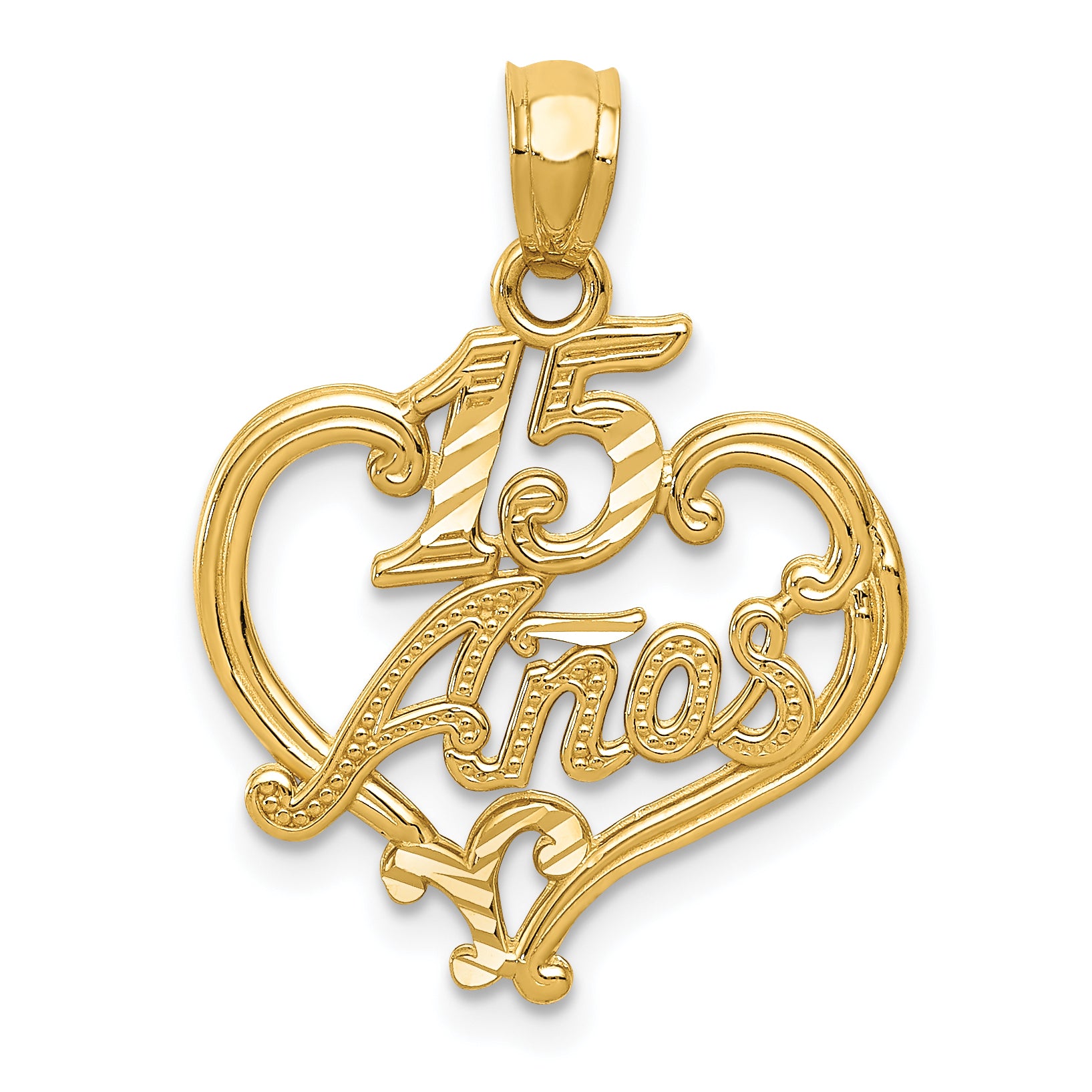 14k Diamond-cut 15 ANOS Heart Pendant