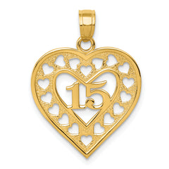 14K Gold Cut-Out Heart Charm Pendant, Solid Casted, Elegant 25mm Design