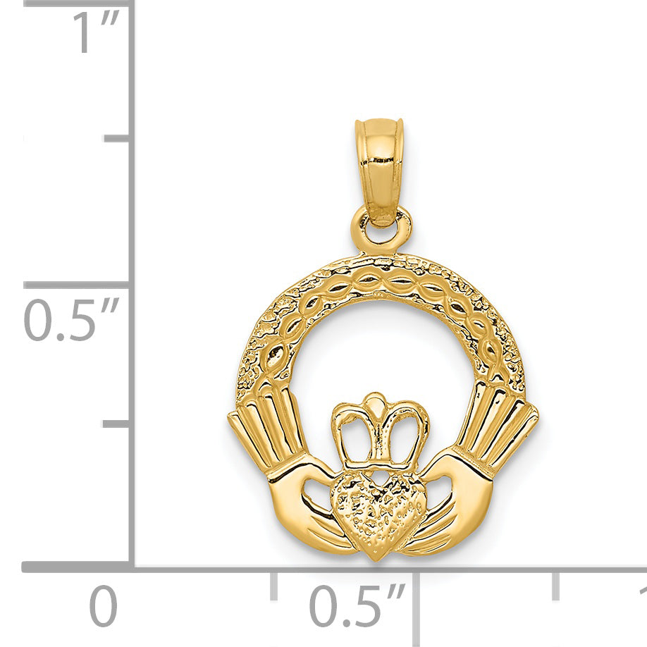 14K Gold Claddagh Charm with Polished Finish and Solid Design