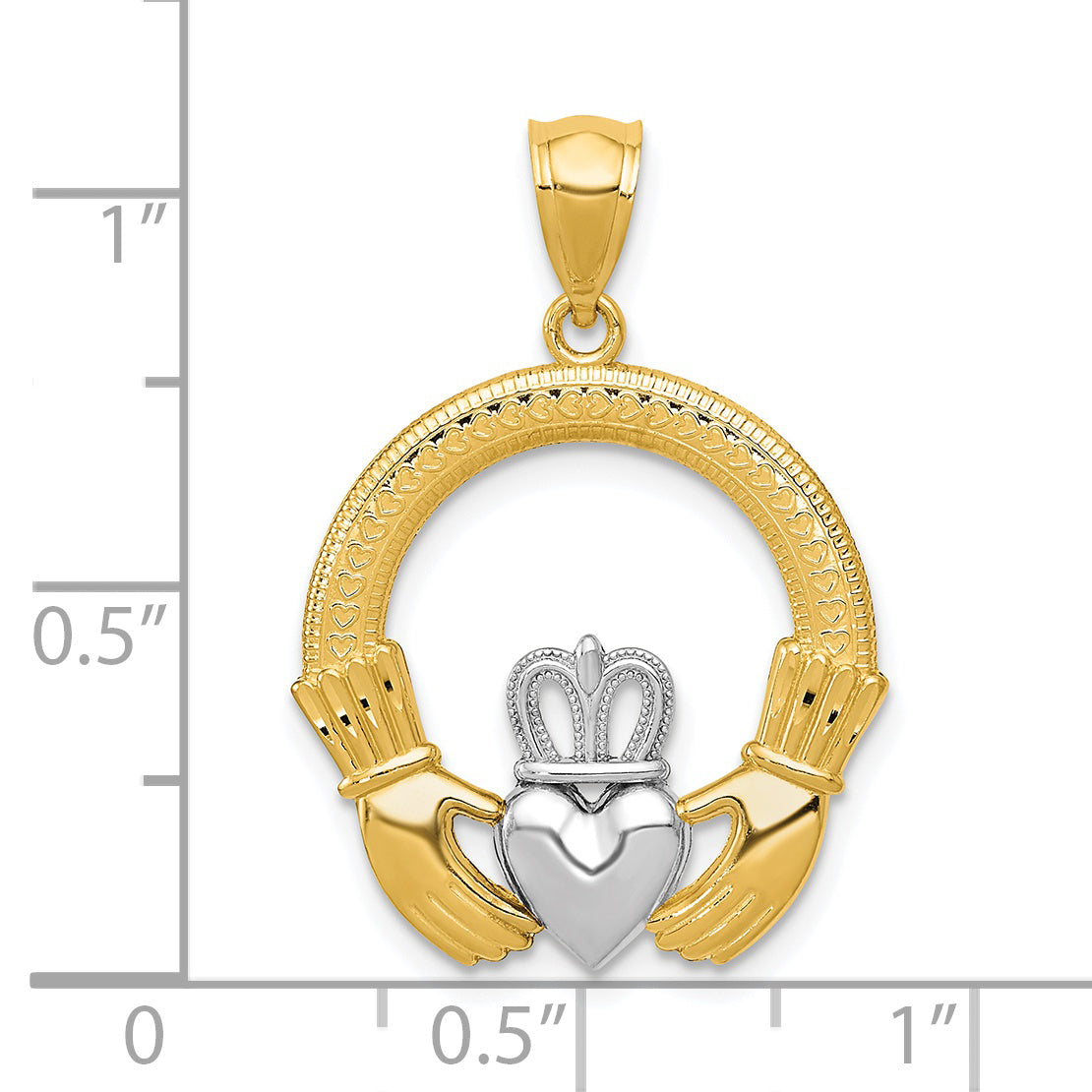 14k Rhodium Claddagh Pendant