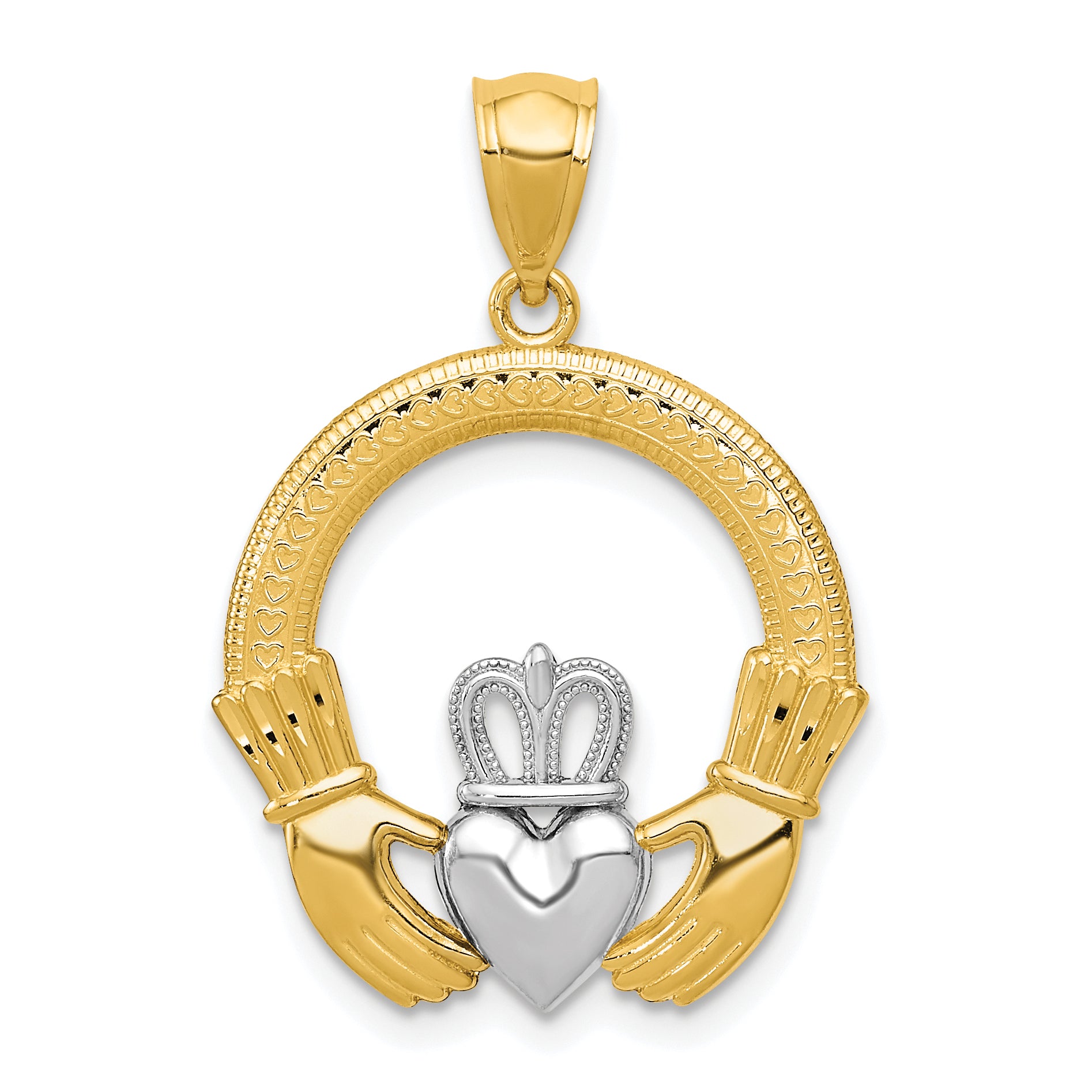 14k Rhodium Claddagh Pendant