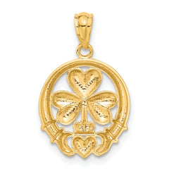 14K Rhodium-Plated Gold Shamrock Claddagh Pendant with Polished Finish