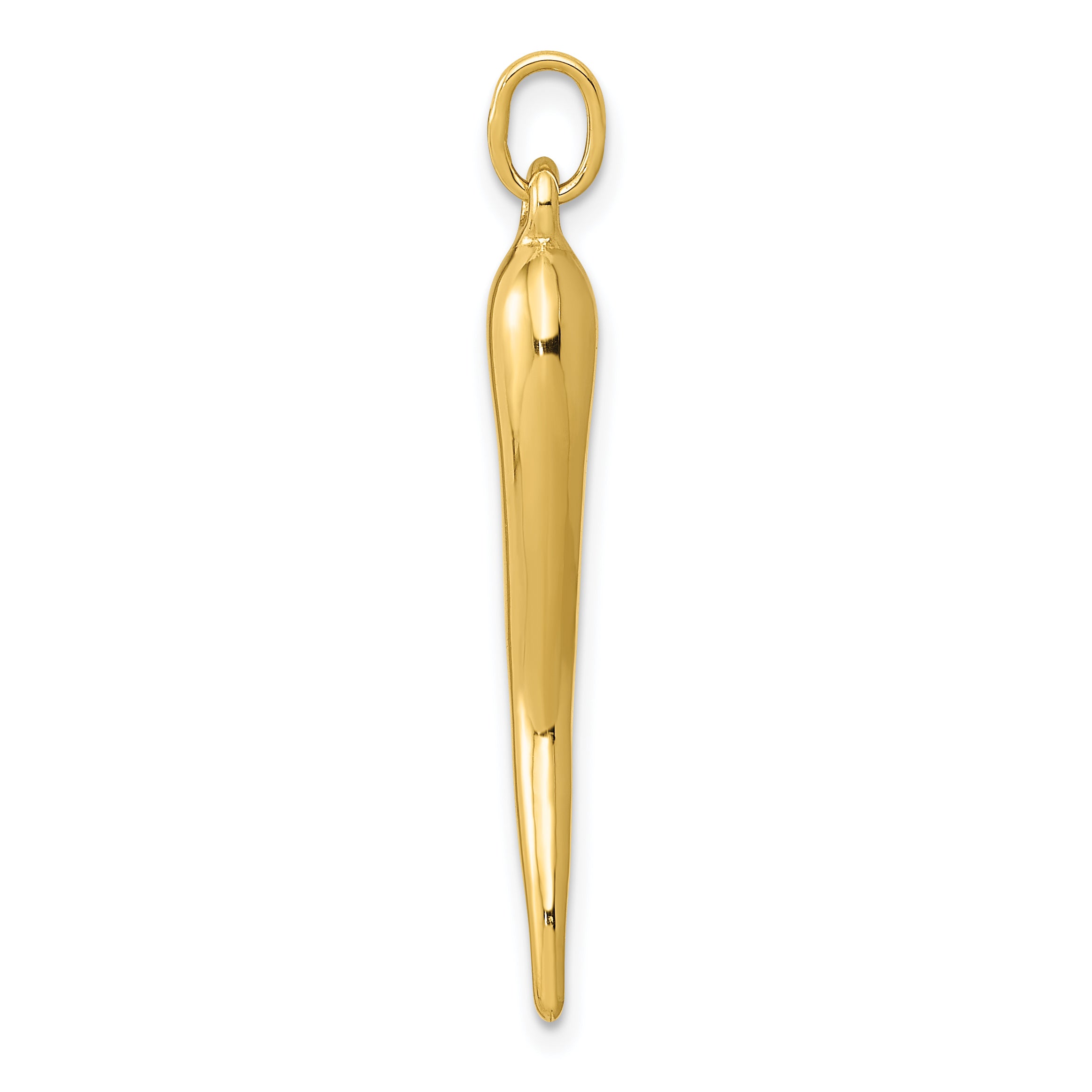 14K Gold Italian Horn Pendant with 3D Design, Polished Finish 30mm