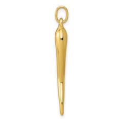 14K Gold Italian Horn Pendant with 3D Design, Polished Finish 30mm