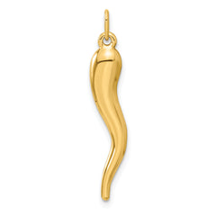 14K Gold Italian Horn Pendant with 3D Design, Polished Finish 30mm