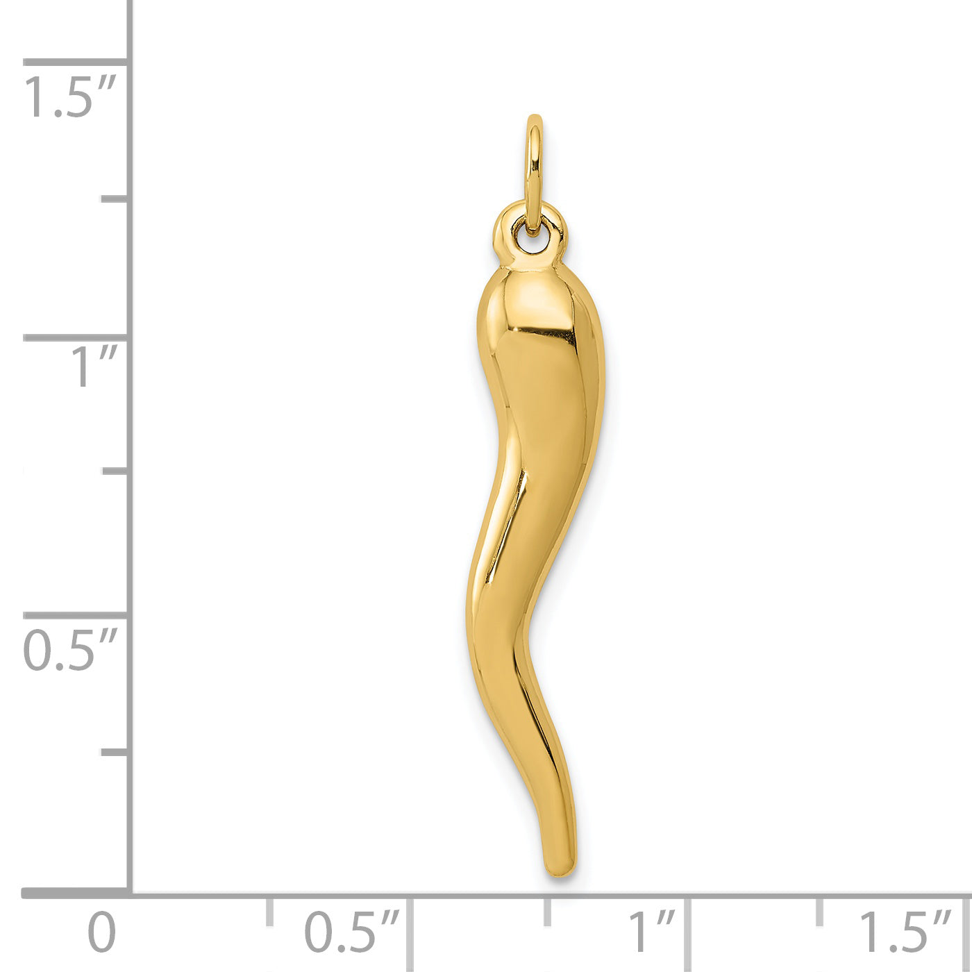 14K Gold Italian Horn Pendant with 3D Design, Polished Finish 30mm