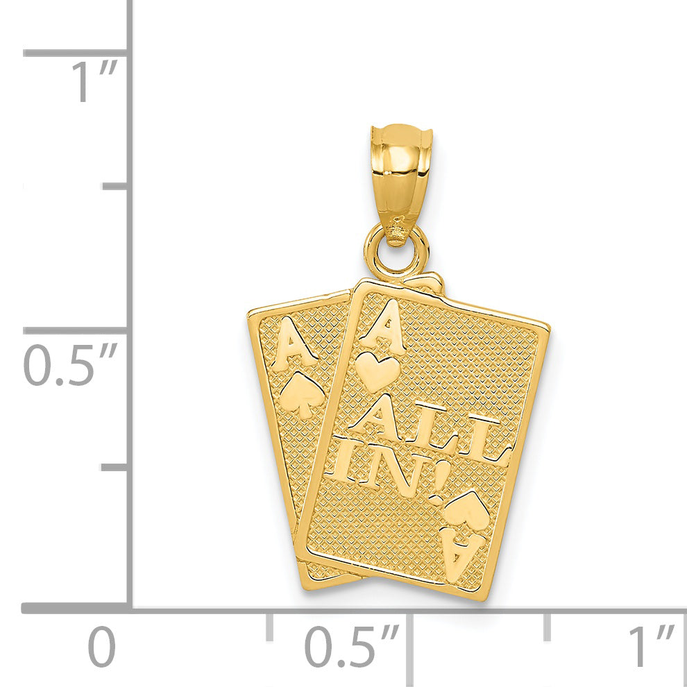 14K Gold Ace of Hearts & Spades Pendant Polished, Solid, Men's Charm