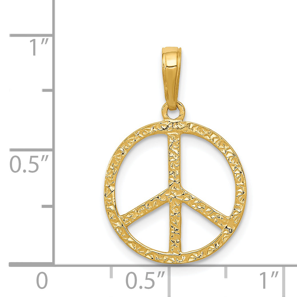 14k Textured Peace Sign Pendant