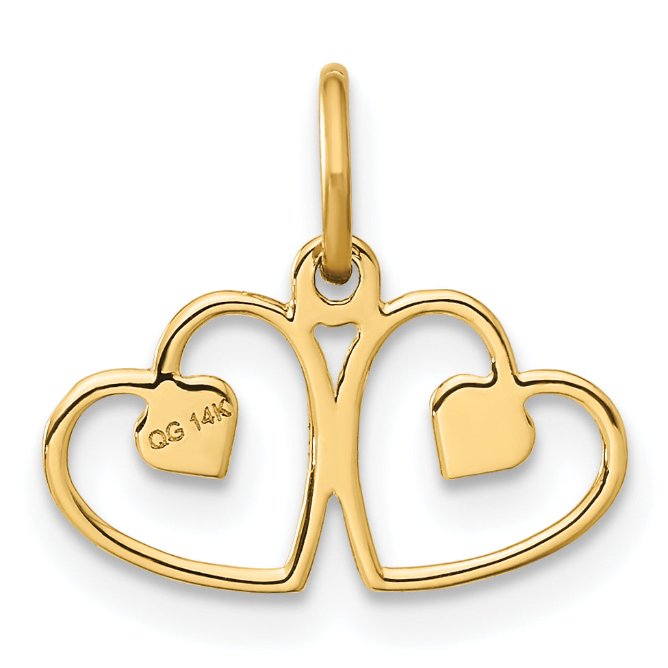 14k Satin And Diamond-cut Heart Charm