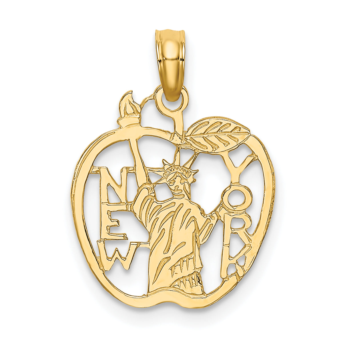 14k Cut-out NEW YORK w/Statue of Liberty in Apple Charm