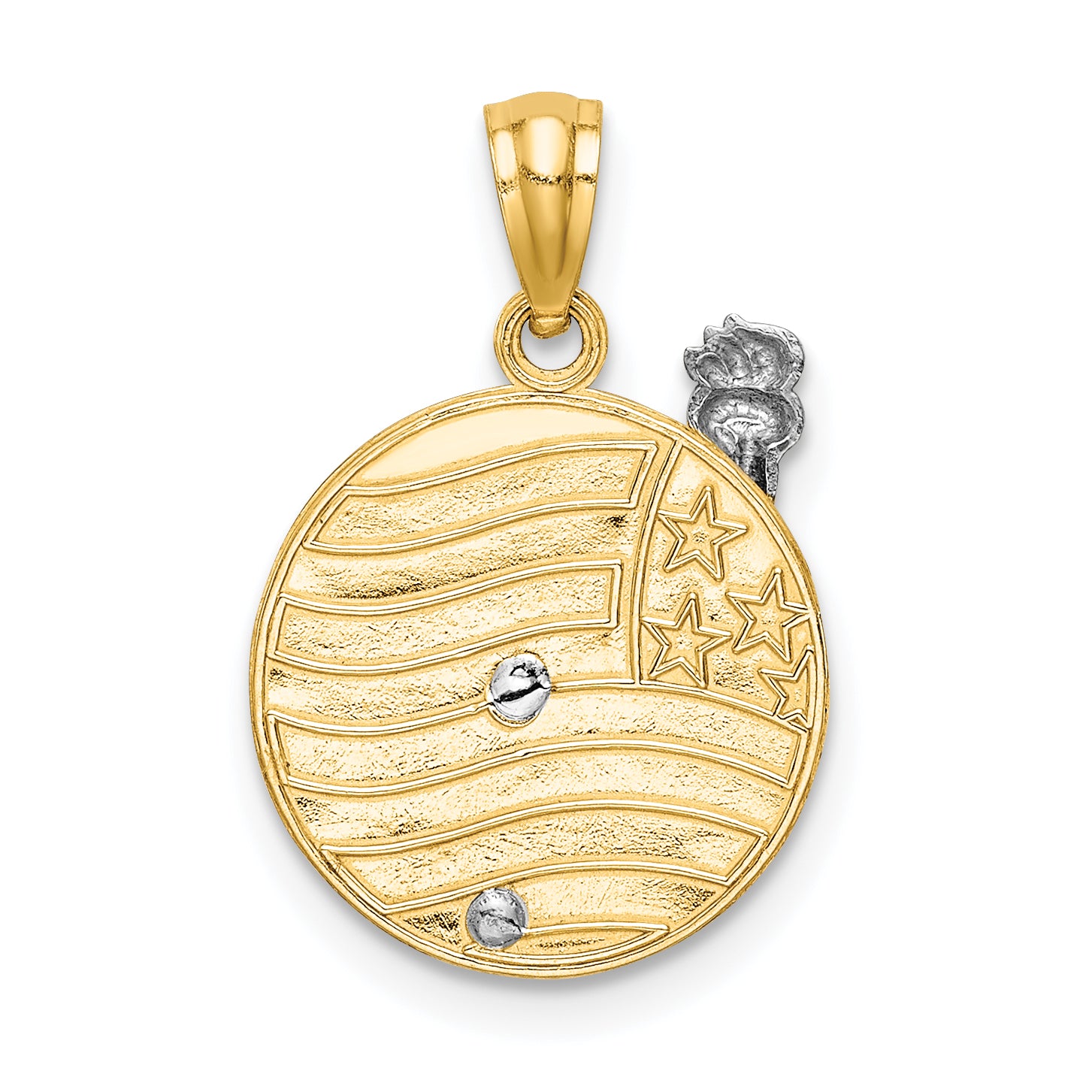 14K Two-Tone Gold Lady Liberty Pendant on American Flag with Polished Finish