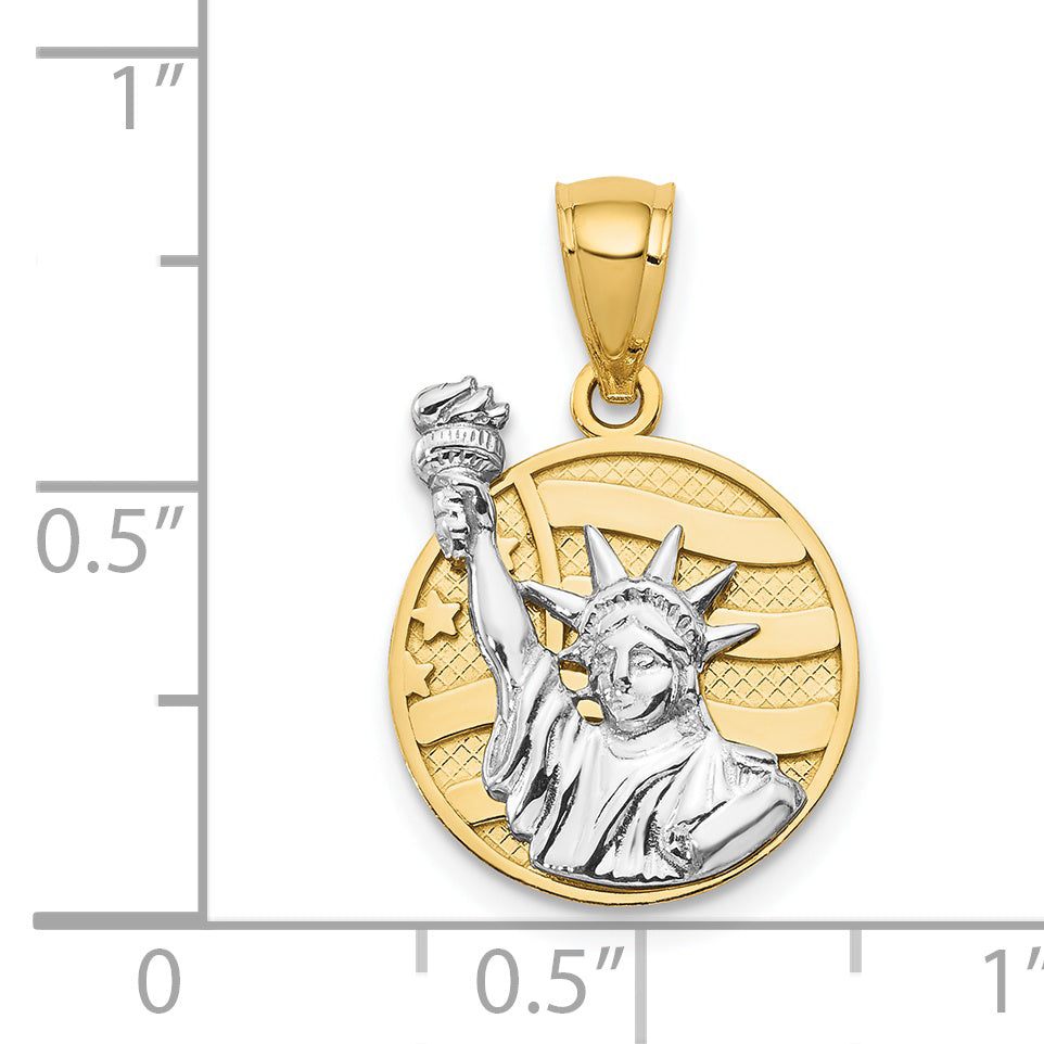 14K Two-Tone Gold Lady Liberty Pendant on American Flag with Polished Finish