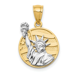 14k Two-tone Lady Liberty on American Flag Disk Pendant