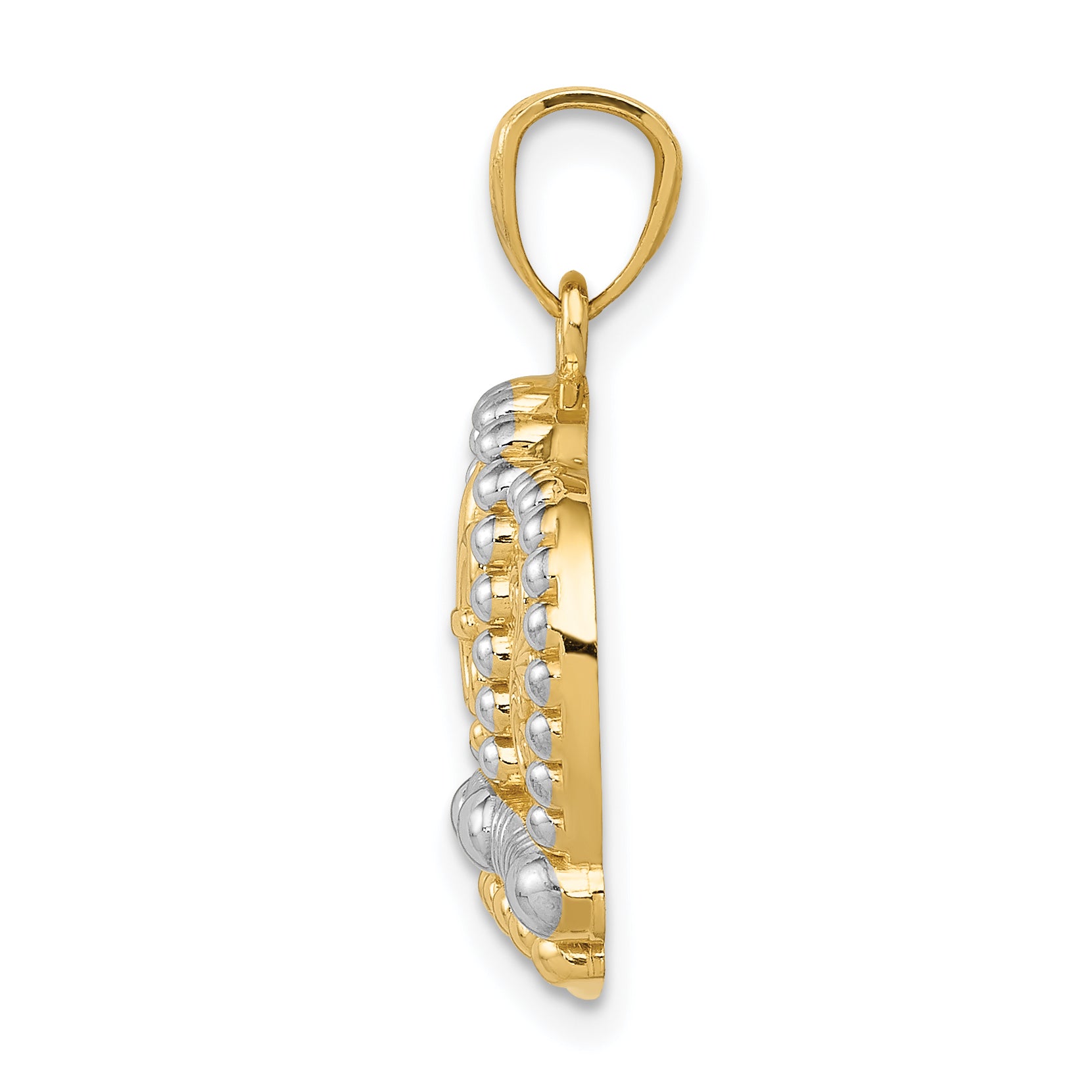 14K Gold and Rhodium Crown Pendant with Polished Finish for Men