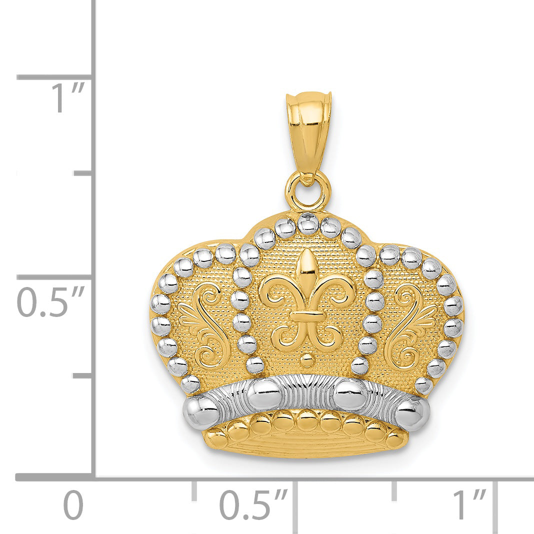 14K Gold and Rhodium Crown Pendant with Polished Finish for Men