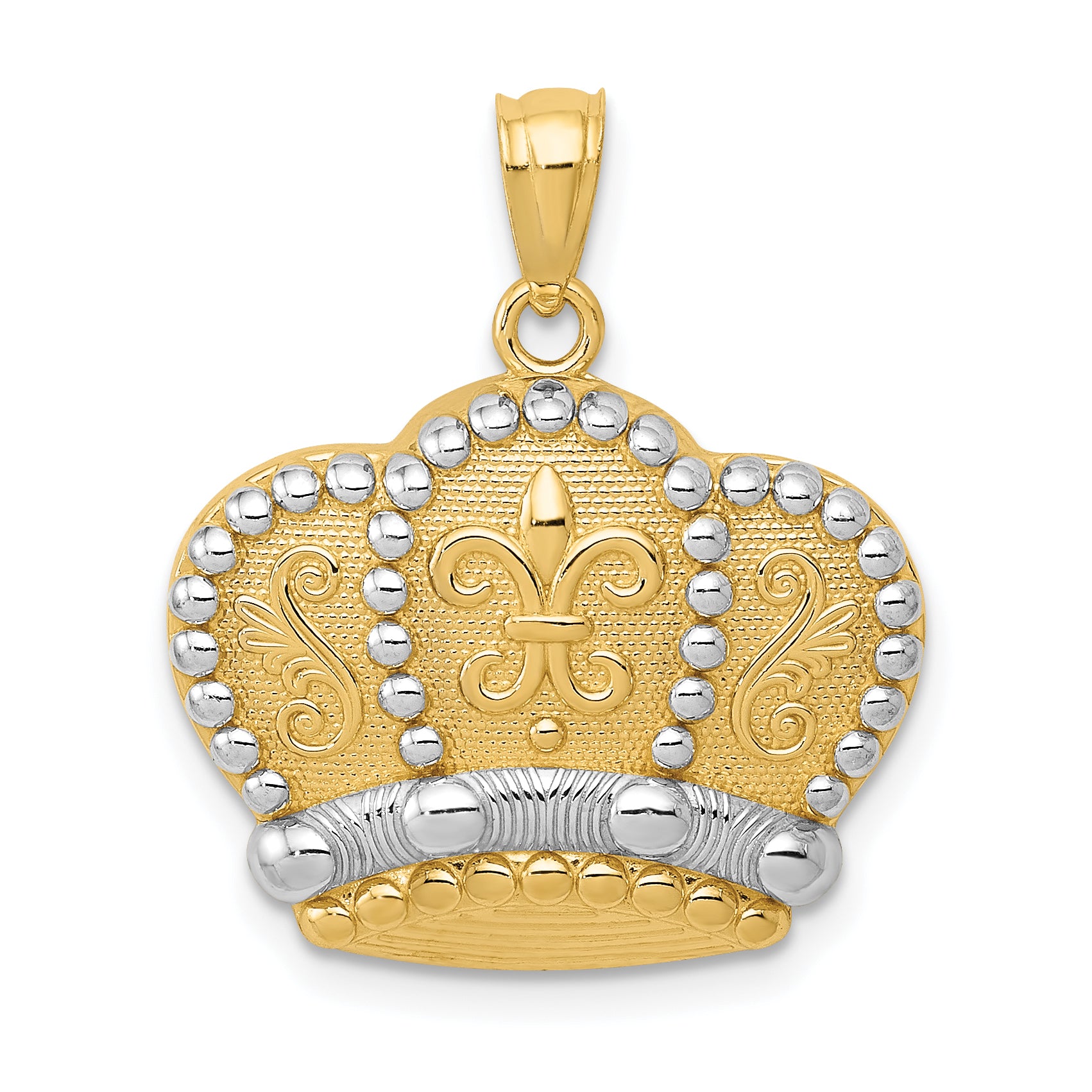 14k and Rhodium Crown Pendant