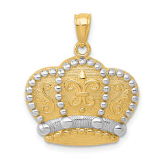 14k and Rhodium Crown Pendant