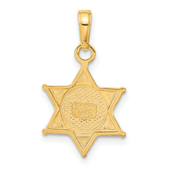 14K Gold Deputy Sheriff Badge Pendant with Bear, Polished Solid Design