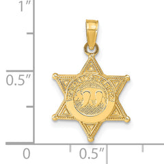 14K Gold Deputy Sheriff Badge Pendant with Bear, Polished Solid Design