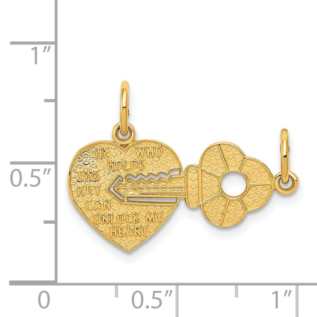 14K Gold Heart and Key Break Apart Charm with Polished Finish