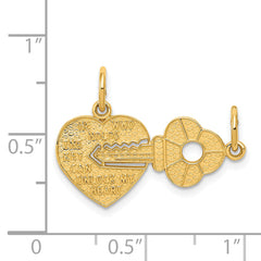 14K Gold Heart and Key Break Apart Charm with Polished Finish