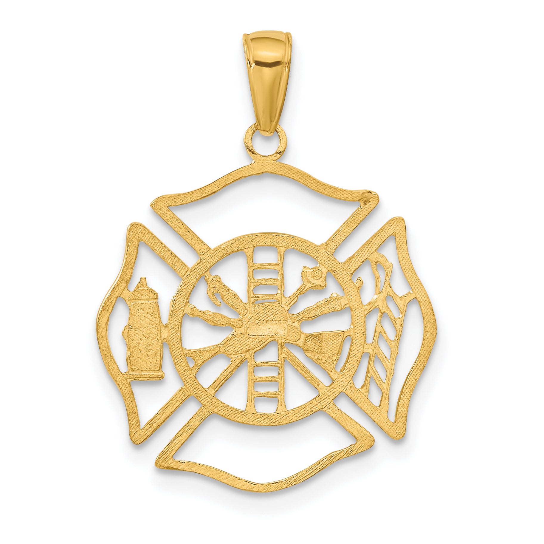 14K Gold Fireman Shield Pendant with Polished Finish for Men