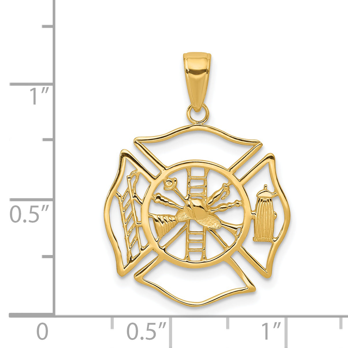 14K Gold Fireman Shield Pendant with Polished Finish for Men