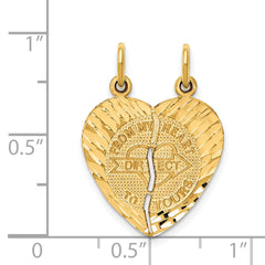 14K Gold Break-Apart Heart Charm with Diamond-Cut Finish  Polished & Brushed