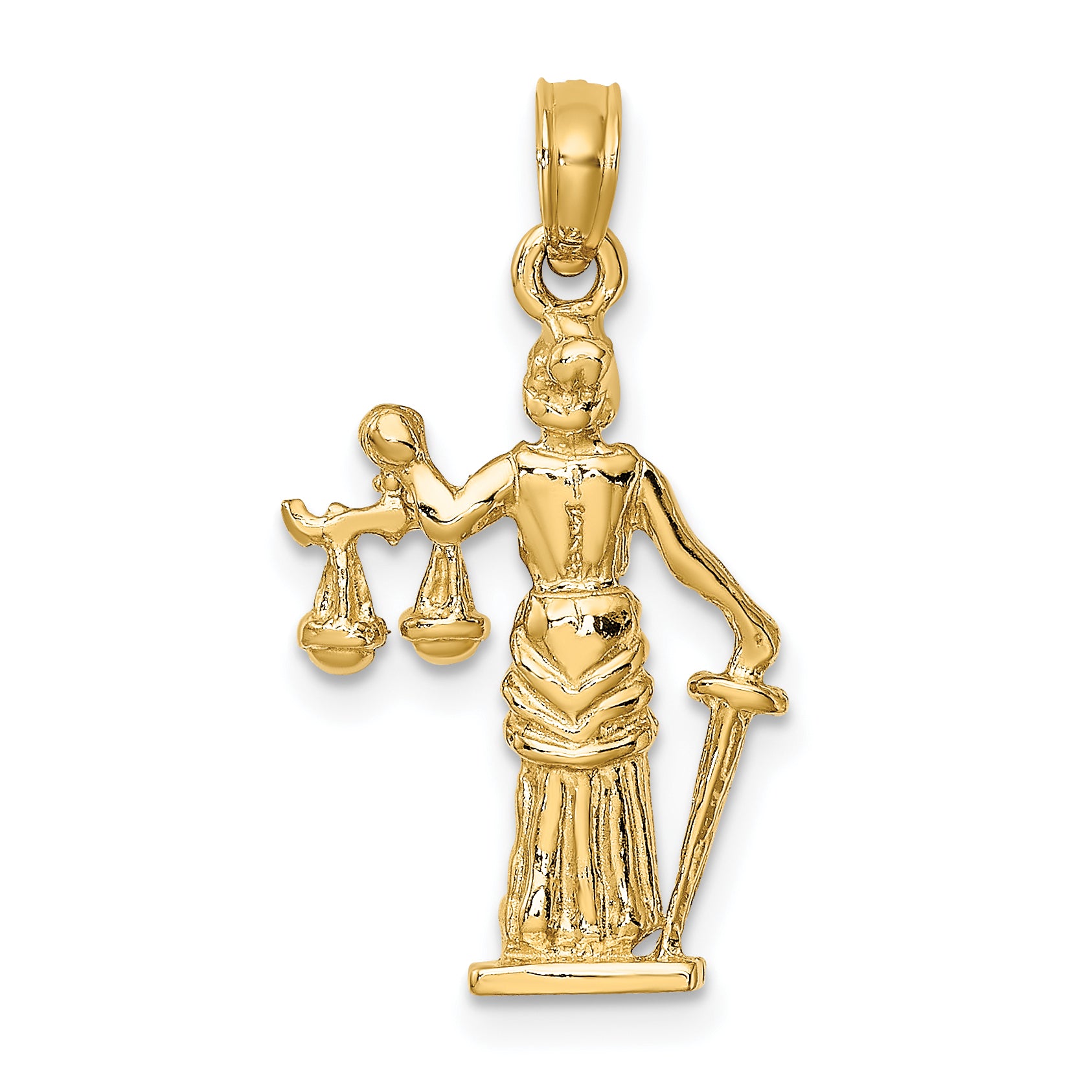 14K Gold Lady of Justice Pendant with 3D Design & Moveable Scales