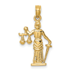 14K Gold Lady of Justice Pendant with 3D Design & Moveable Scales