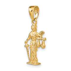 14K Gold Lady of Justice Pendant with 3D Design & Moveable Scales