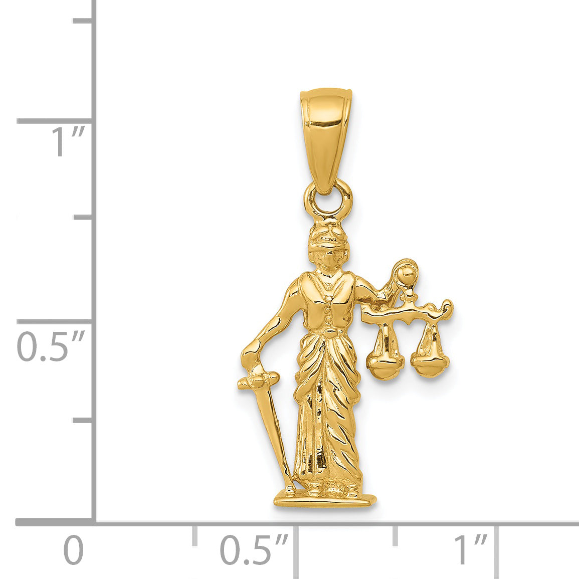 14K Gold Lady of Justice Pendant with 3D Design & Moveable Scales