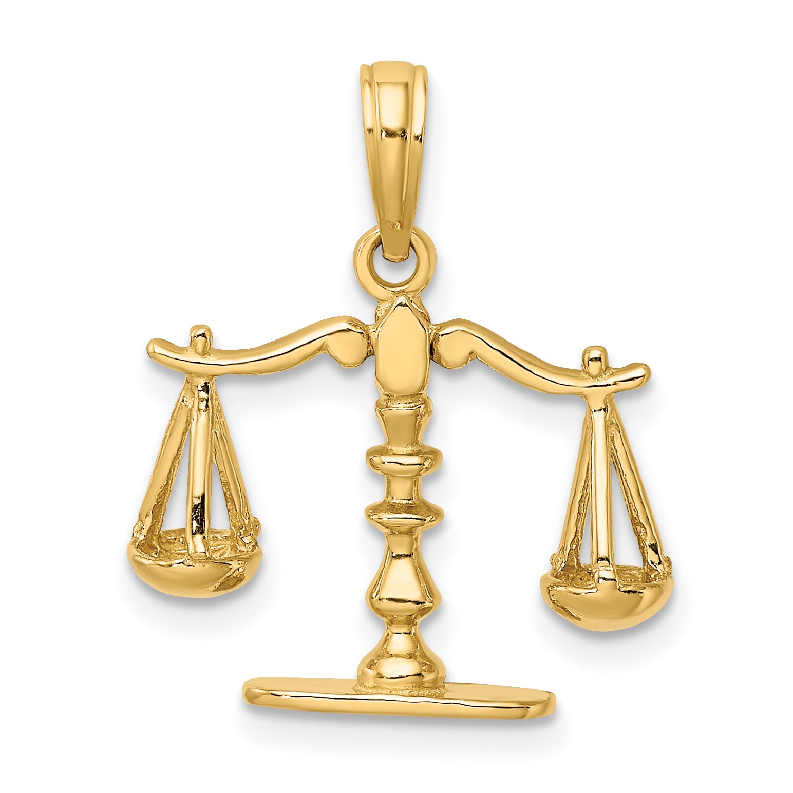 14K Gold 3D Moveable Scales of Justice Pendant Polished Finish