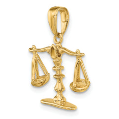 14K Gold 3D Moveable Scales of Justice Pendant Polished Finish