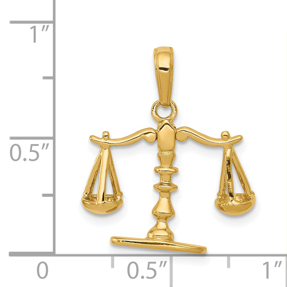 14K Gold 3D Moveable Scales of Justice Pendant Polished Finish